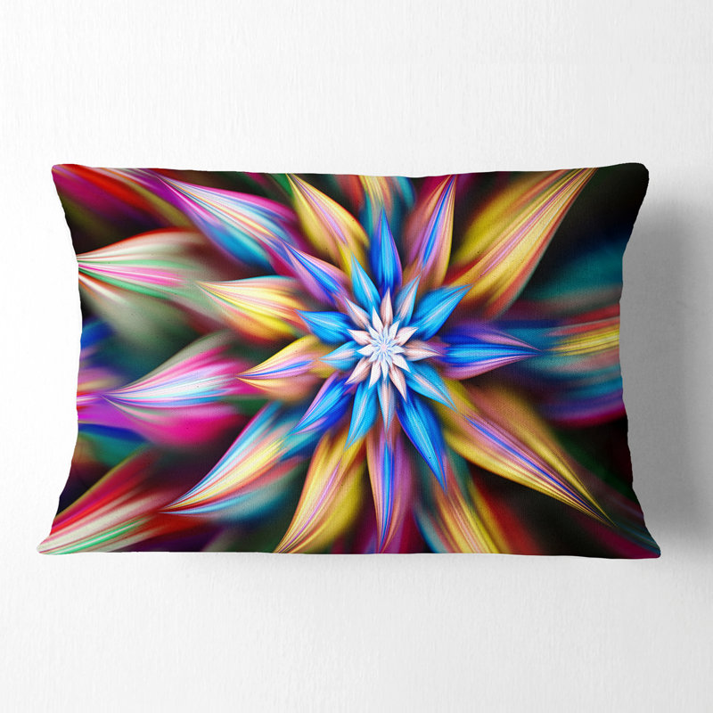 Coussin lombaire floral à fleurs exotiques, Bleu / jaune