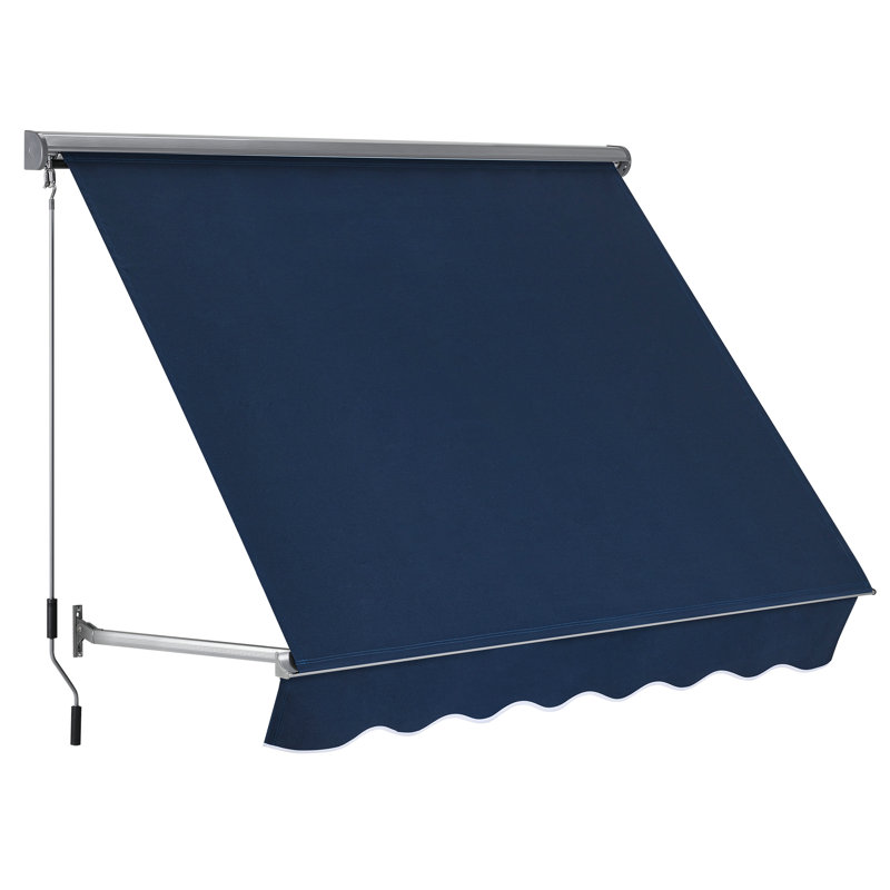 Auvent de fenêtre rétractable à angle réglable, structure en aluminium, Marine, H 55 po x l 71 po x P 38 po