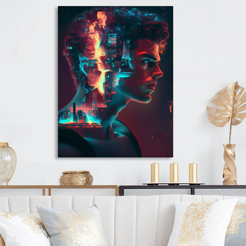 «Double Exposure Man Portrait Sci-Fi I», impression sur toile, H 32 po x l 16 po x P 1 po, Toile tendue