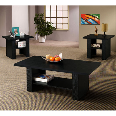 3 tables basses en bois d'ingénierie avec chêne, tablette inférieure pour le rangement, surface lisse et élégant, grand espace de vie principal au fini profond, pour garder l'ordre, pièce idéale