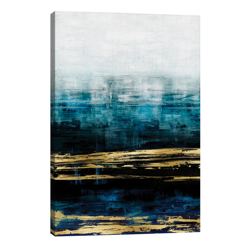 Aqua Reflections With Gold by Allie Corbin - Print on Canvas, 66.04 cm H x 45.72 cm W x 3.175 cm D, No Frame