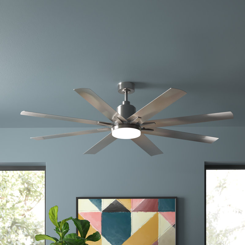 Studley 72" 8 - Blade Outdoor LED Standard Ceiling Fan in Satin Nickel with Remote Control and Light Kit Included