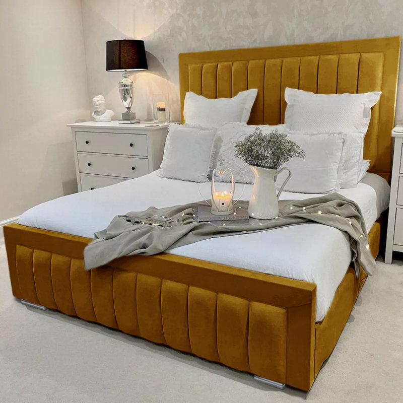 Alondrea Upholstered Panel Bed , Double (4'6), Turmeric