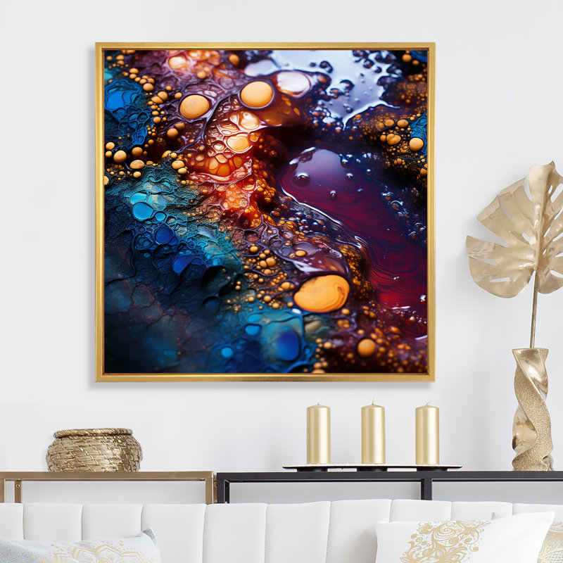 «Blue Crystal Stone Core III - Stone Geode», art mural, Or, H 16 po x l 16 po