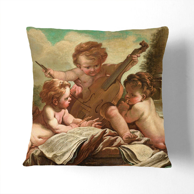 Three Cupids Scatter Cushion with Filling, 55cm H x 55cm W x 20cm D, Stone
