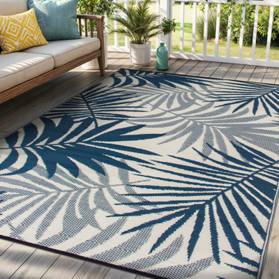 Tapis bleu marine / gris rectangulaire en plastique tissé à la machine Lona