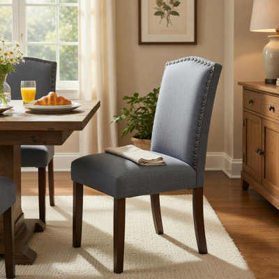 Ensemble de 2 chaises d'appoint Keya, polyester gris, brun brossé