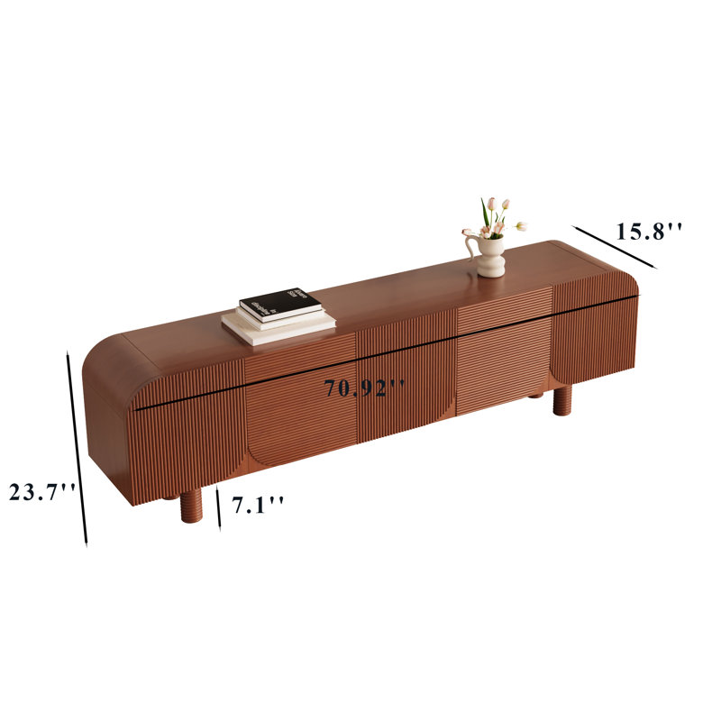 71'' TV Stand for Living Room, Wood TV Table with Four High Spiral Legs and Cabinets