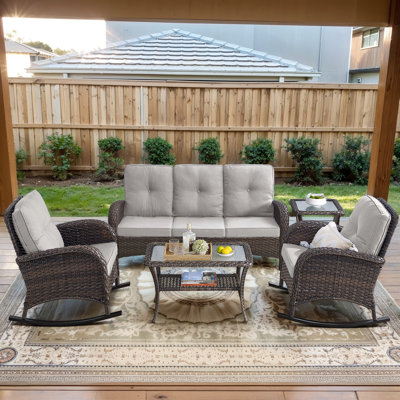 Gaetanino 5-Person Outdoor Wicker Sofa Seating Group With Cushions