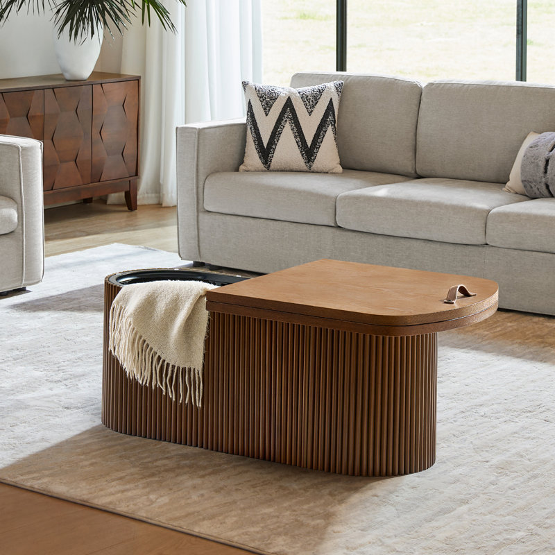 Table basse ovale avec rangement Elias, Noyer