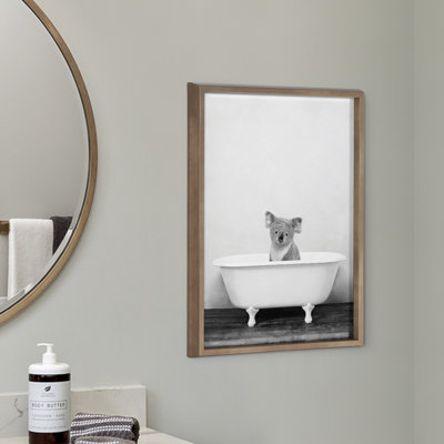 Koala in Bathtub Black and White by Amy Peterson Framed Glass Wall Art