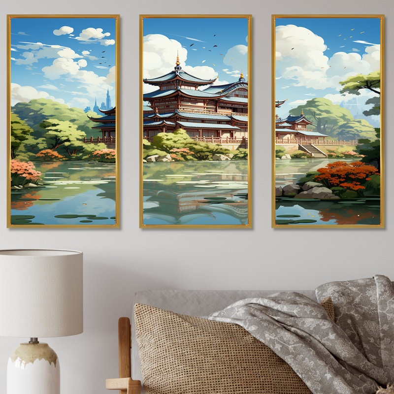 «Tranquil Japanese Landscape - China», art mural, H 28 po x l 36 po, Cadre flottant doré