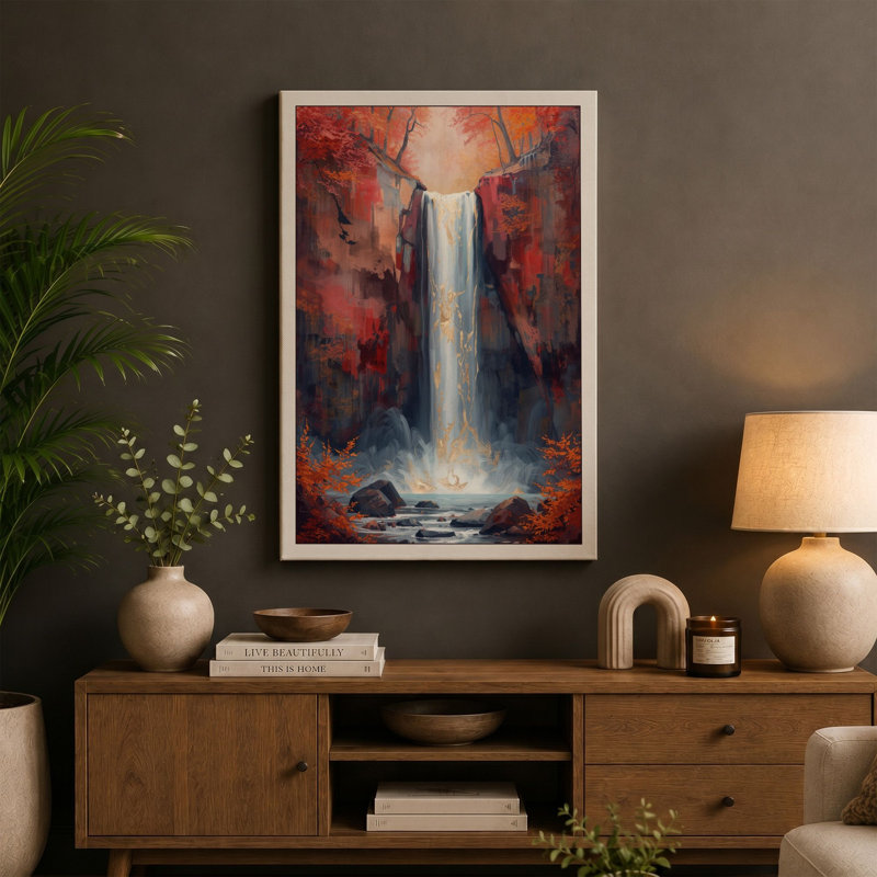 Canyon Cascade Rustic - Wrapped Canvas, 18x12 - 45.7 x 30.5 cm, Cream Border