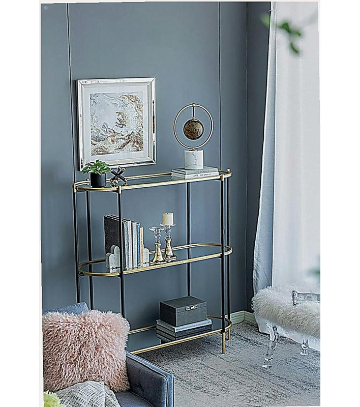 Table basse 48,5 x 16,5 x 50 po en métal à 3 couches avec cadre en miroir or noir
