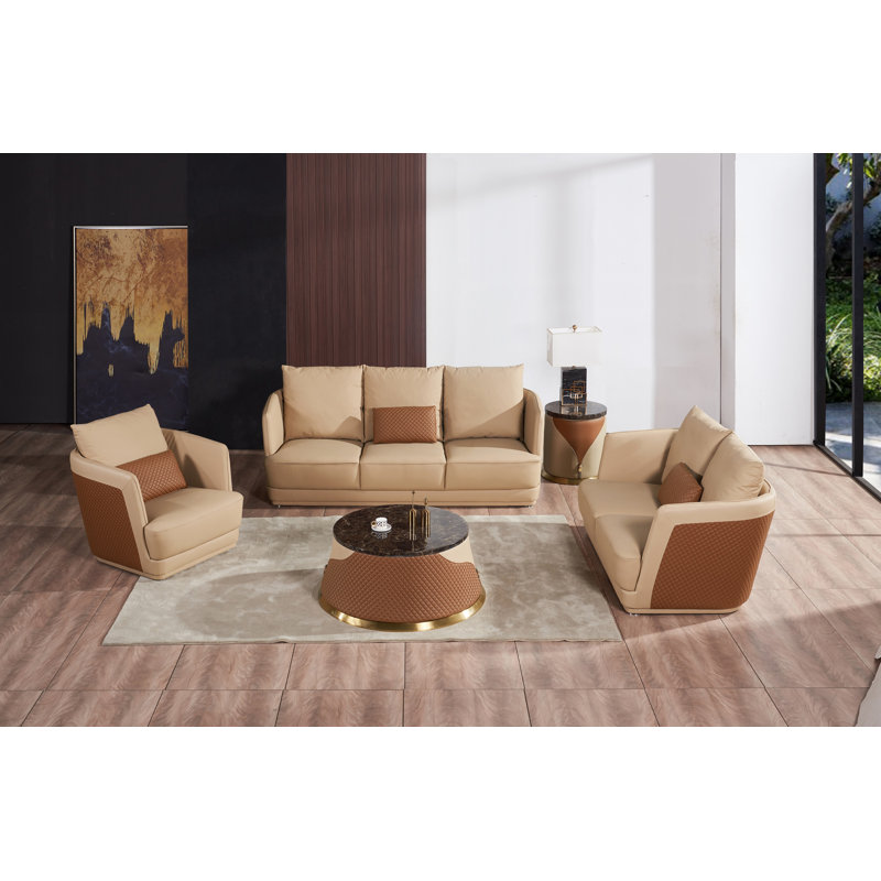 Glamour Leather Club Chair, Tan/Brown Genuine Leather