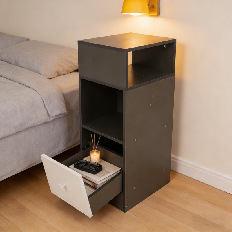 1-Drawer 2-shelf Modern Semi-open Nightstand