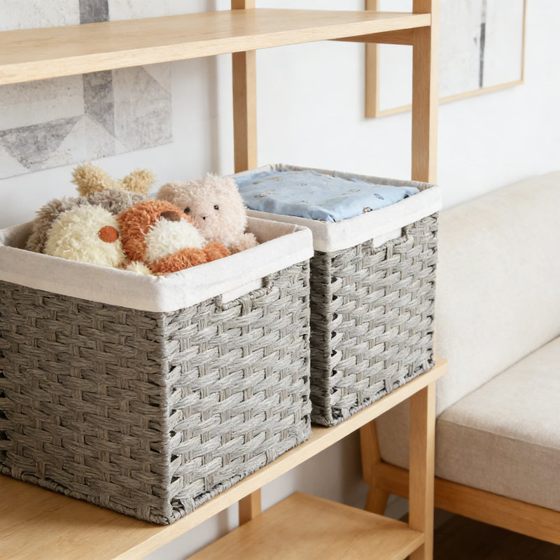 Paniers de rangement en osier avec doublures amovibles, 2 paniers de rangement décoratifs tissés à la main pour tablettes, placard, garde-manger et chambre à coucher