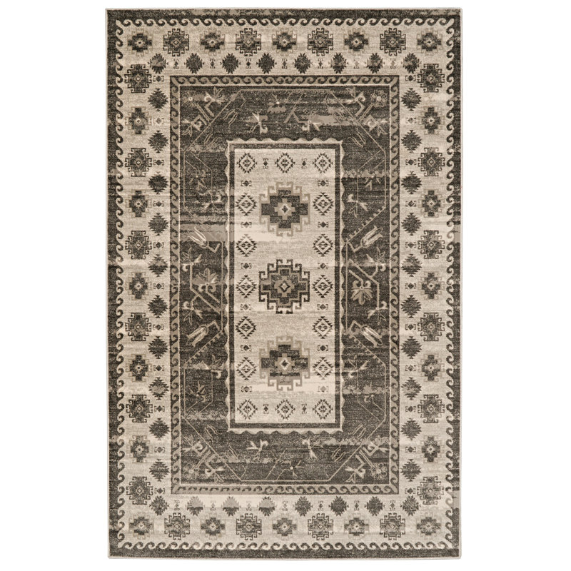 Piggott Oriental Gray and Ivory Soft Low Pile Area Rug