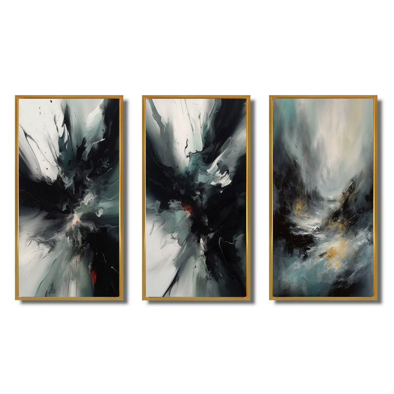 Abstrait mouvements liquides - ensemble de 3 impressions, Cadre flottant doré, H 40 po x l 60 po