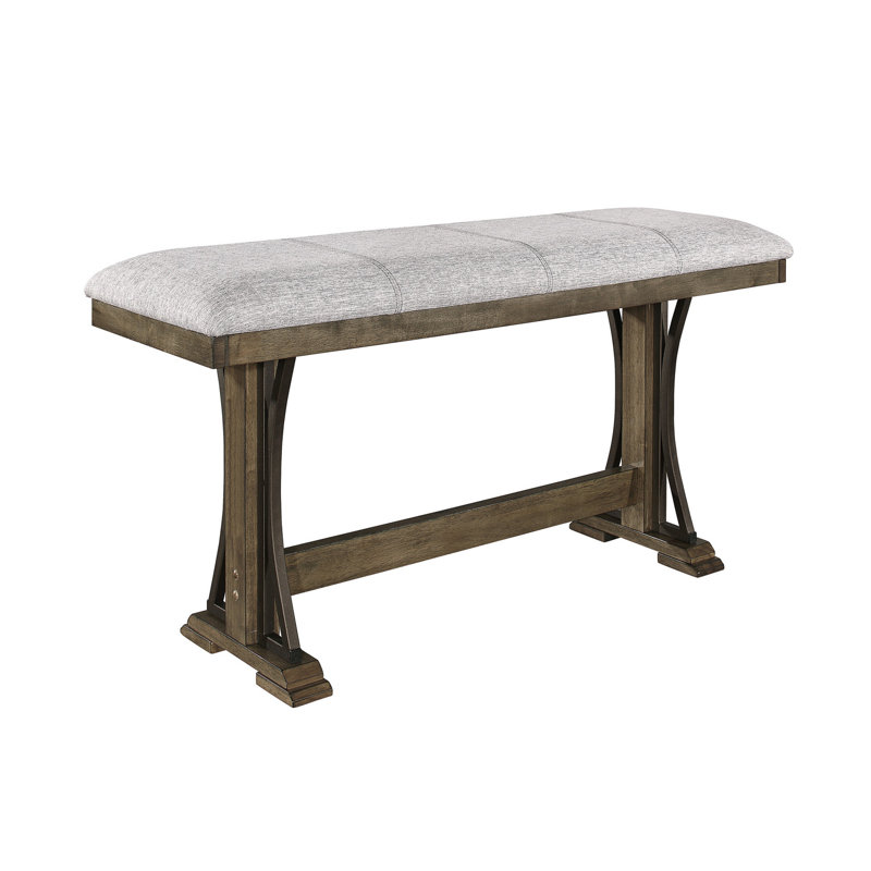Banc rectangulaire à hauteur de comptoir avec revêtement en tissu brun et structure en métal brun / gris uni