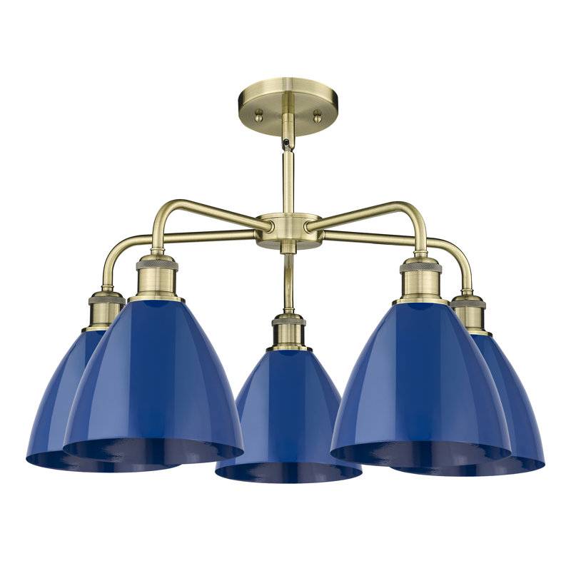 Lustre en dôme à 5 lumières Trickett, Bleu, Laiton antique