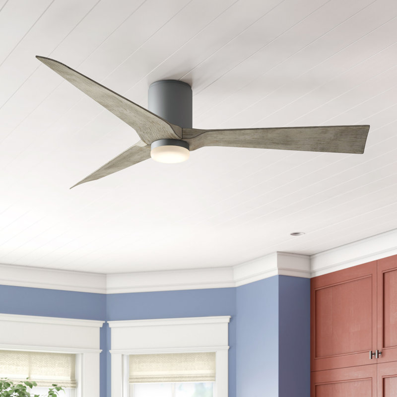 54" Graphite/Weathered Gray Aviator 3 - Blade Outdoor/Indoor Smart Flush Mount Ceiling Fan with Remote Control Included