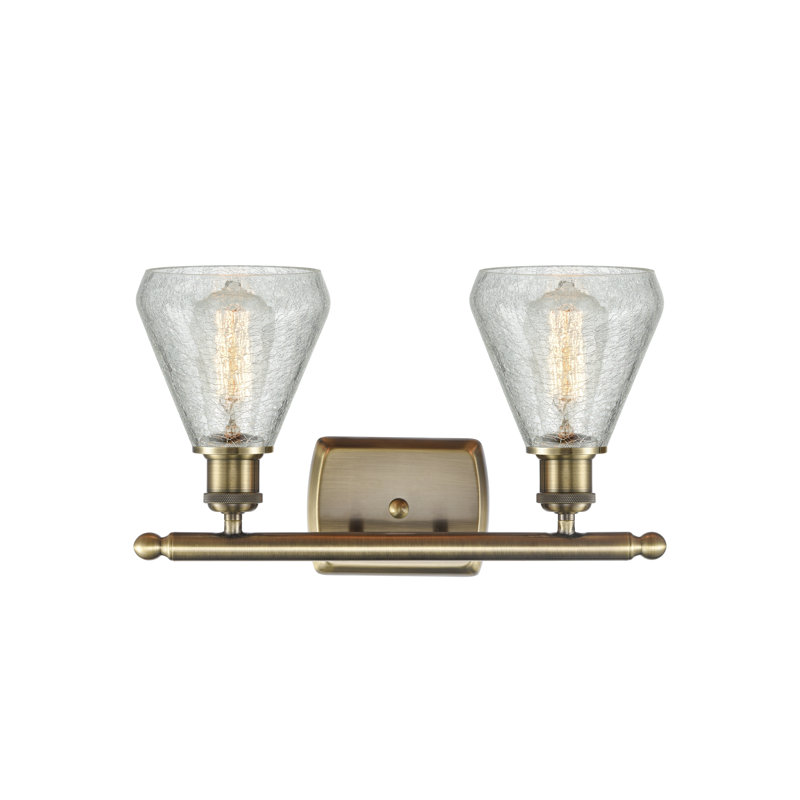 Éclairage pour salle de bain à intensité variable 2 lumières Berlin, Transparence craquelée, Nickel satiné brossé