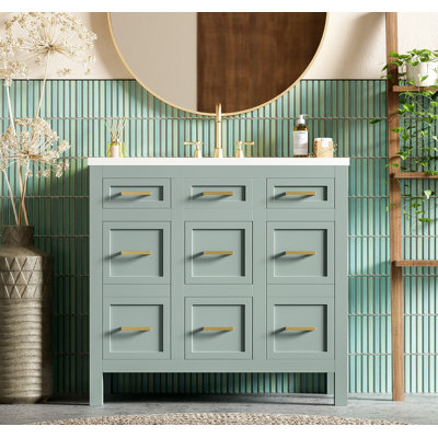 Meuble-lavabo 36 po avec lavabo intégré en résine - 4 tiroirs, 2 portes