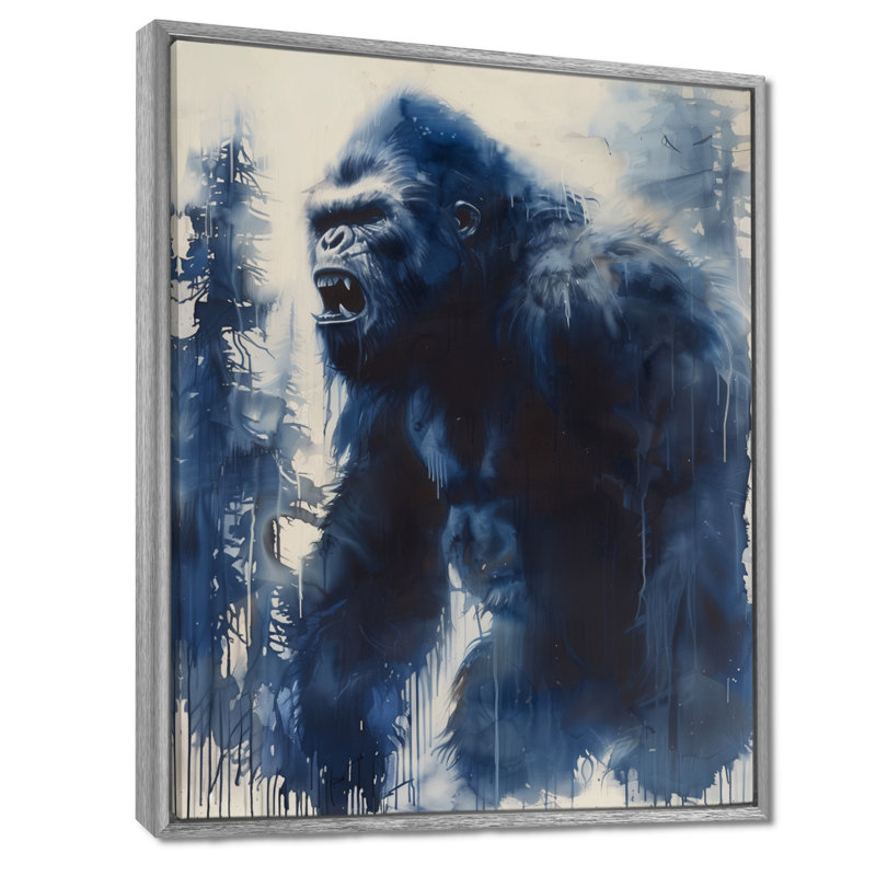 «Blue Grey Mythic Majesty Winter Bigfoot», impression d'art mural Bigfoot, Toile argentée avec cadre flottant
