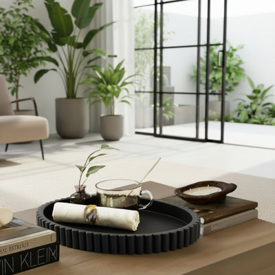 Black Oval Concrete Tray – Coffee Table Decoration, Centerpiece.