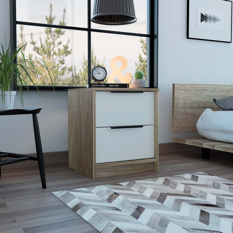 Eter 16.1'' W Nightstand, White/Light Oak