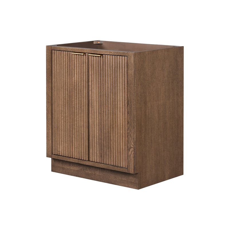 Base de meuble-lavabo simple 30 po en bois massif Haun, Chêne brun