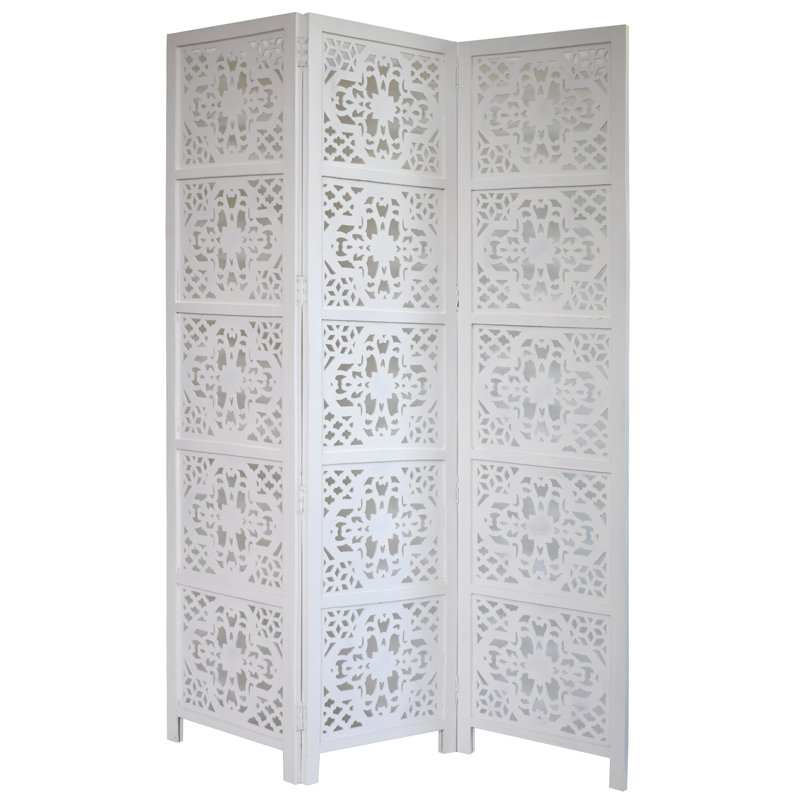 Cloison 3 panneaux en bois massif Goddard, Blanc