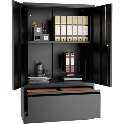 Metal Storage Cabinets With Lockable Lateral File Cabinet And Doors, Steel Metal Filing Lockers For Home Office Hanging Files Letter/Legal/F4/A4 Size -  Latitude RunÂ®, 601530DF6A09473DBE0E06273C2EF459