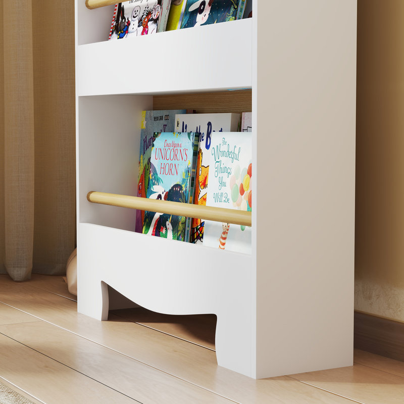 AIYAPLAY Kids Bookshelf 3 Tier Children Bookcase Bear Theme Toddler White