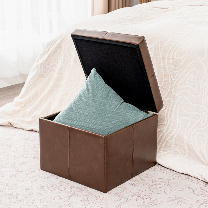 Hanscom Upholstered Ottoman, Coffee Brown Faux Leather