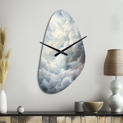 Clouds Whispering Clouds II - Clouds Asymmetrical Metal Wall Clock, Traditional Irregular Shape Wall Clock Print