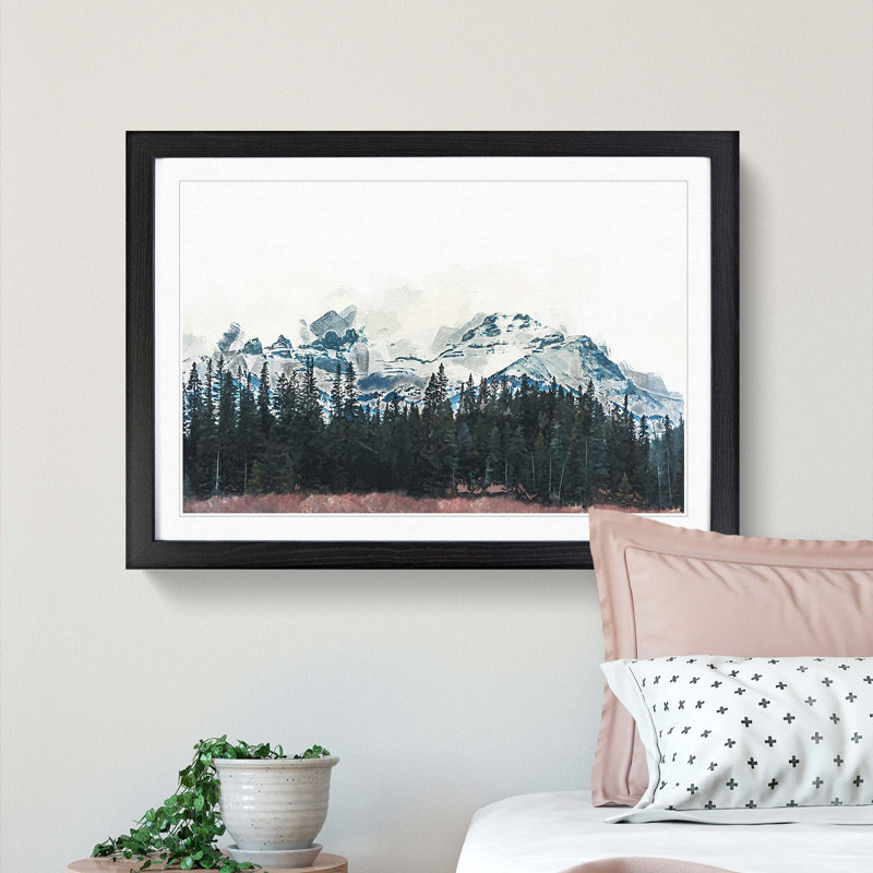 Snow upon the Mountains in Canada in Abstract - Picture Frame Graphic Art Print, 48cm H x 65cm W x 2cm D, Black Framed