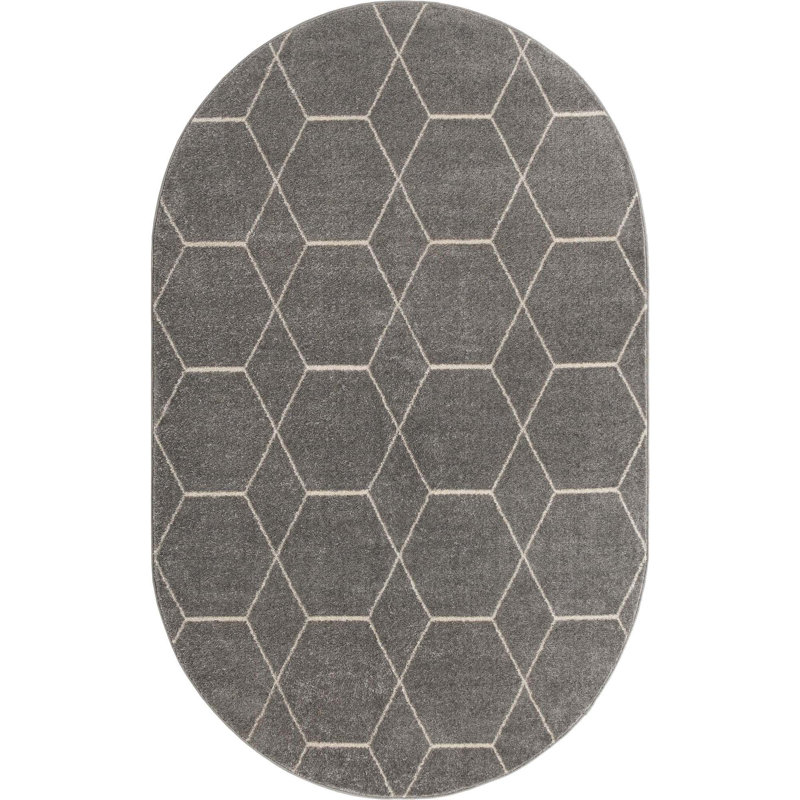 Tapis géométrique Debrodie, Gris foncé, Ovale 5 pi 3 po x 8 pi