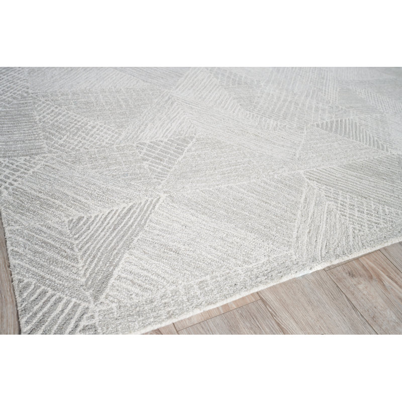 Caprice Geometric Handmade Tufted Area Rug, Rectangle 12' x 15', Silver/Ivory