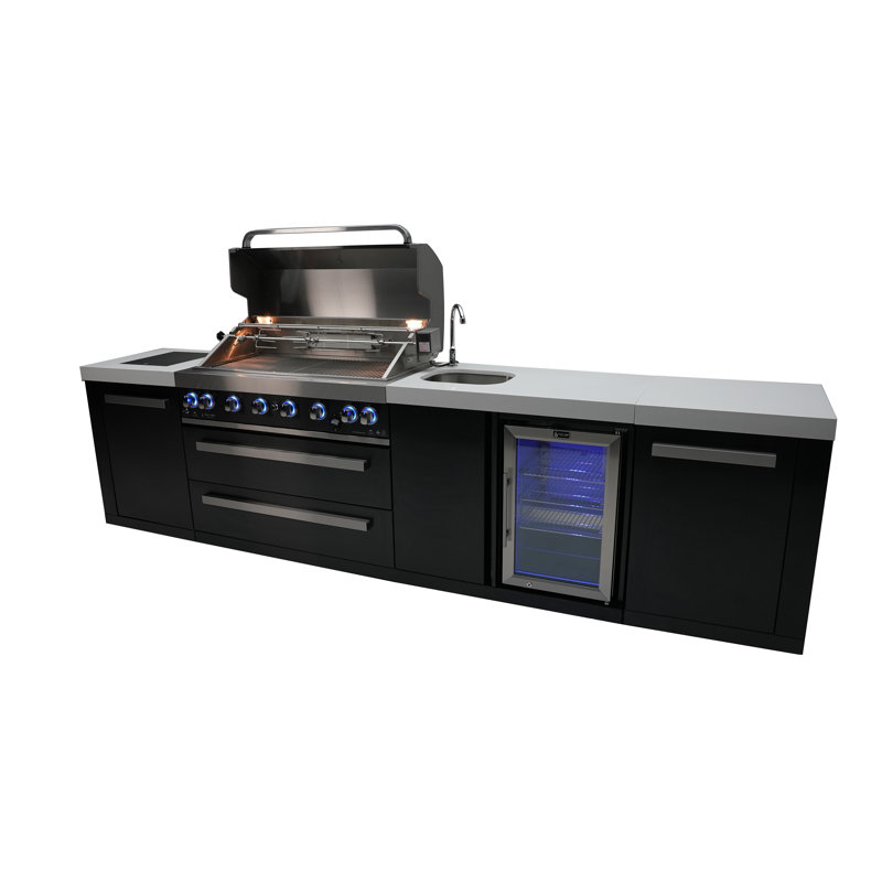 Mont Alpi 6-Burner Black Stainless Steel Outdoor Kitchen Gas Grill + Beverage Center