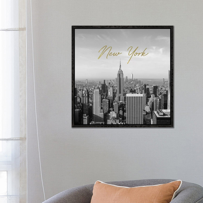 Golden New York 1 Piece Wall Art on Canvas, 66.04cm H x 66.04cm W x 3.81cm D, Black Framed