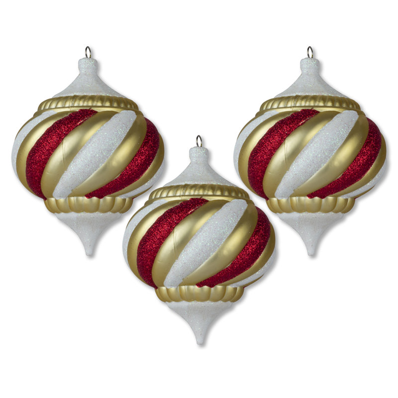 3 Pack Onion-Shaped Ornaments, Gold/White/Red