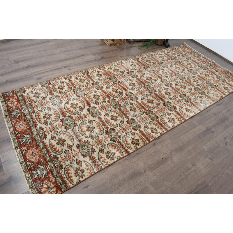 Tapis beige classique en laine patchwork 48,4 x 115,7 pouces