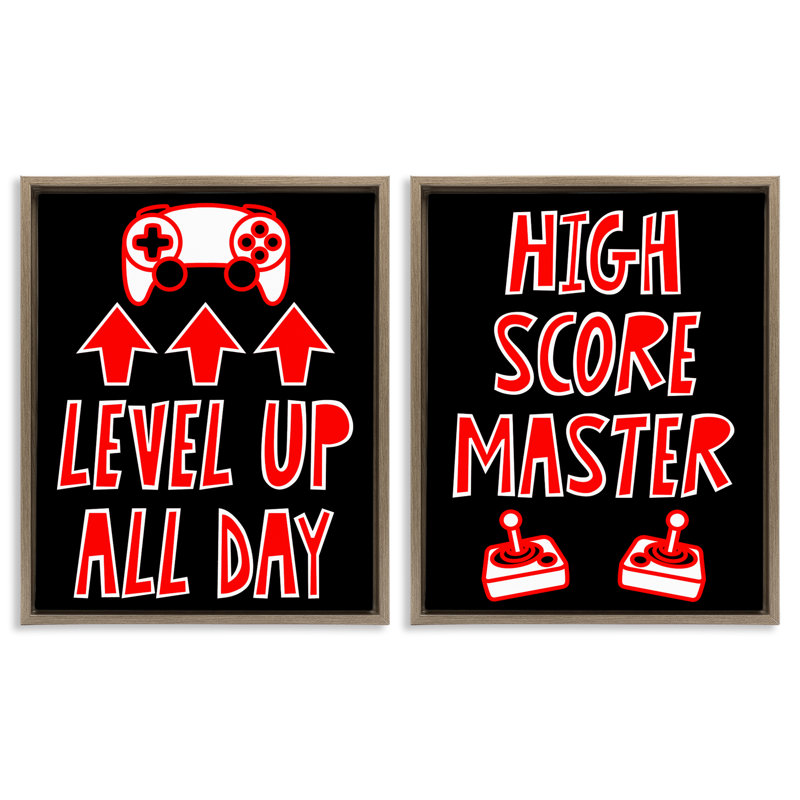 Ensemble de cadres flottants 2 pièces Level Up High Score Gamer, design par Marcus Prime, H 31 po x l 25 po