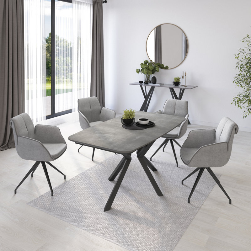 Extendable Metal Base Dining Table, Grey
