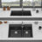 Quartz Kitchen Sink - 33" X 22" X 9.65" Black Granite Composite Double Bowl  Workstation Topmount Drop-In Kitchen Sink-121404897