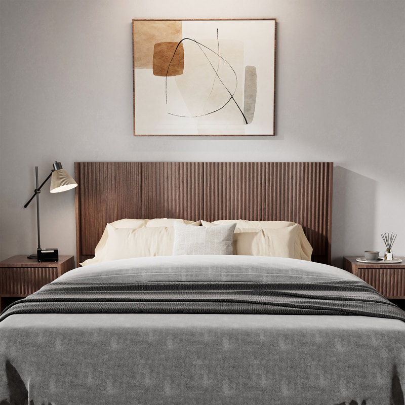 Ebern Designs Farmhouse Wood Headboard, Wall Mounted, Natural Oak, King, Walnut Brown