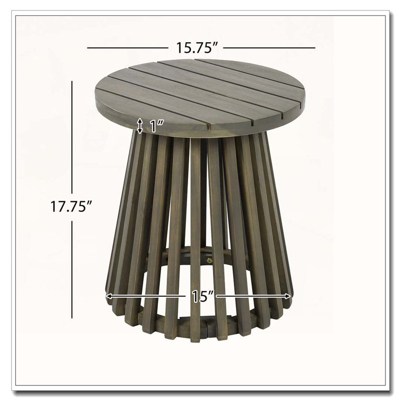 Outdoor Acacia Wood Patio Side Table, Gray