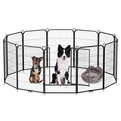 Steel Pet Fence with Single Box - Angled Pet Fence, Durable Metal Pet Enclosure, Portable Pet Barrier, Indoor and Outdoor Use